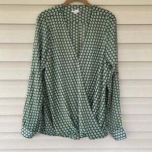 KUT From The Kloth  Sheer Green Polka Dot V-Neck Blouse Sz XL